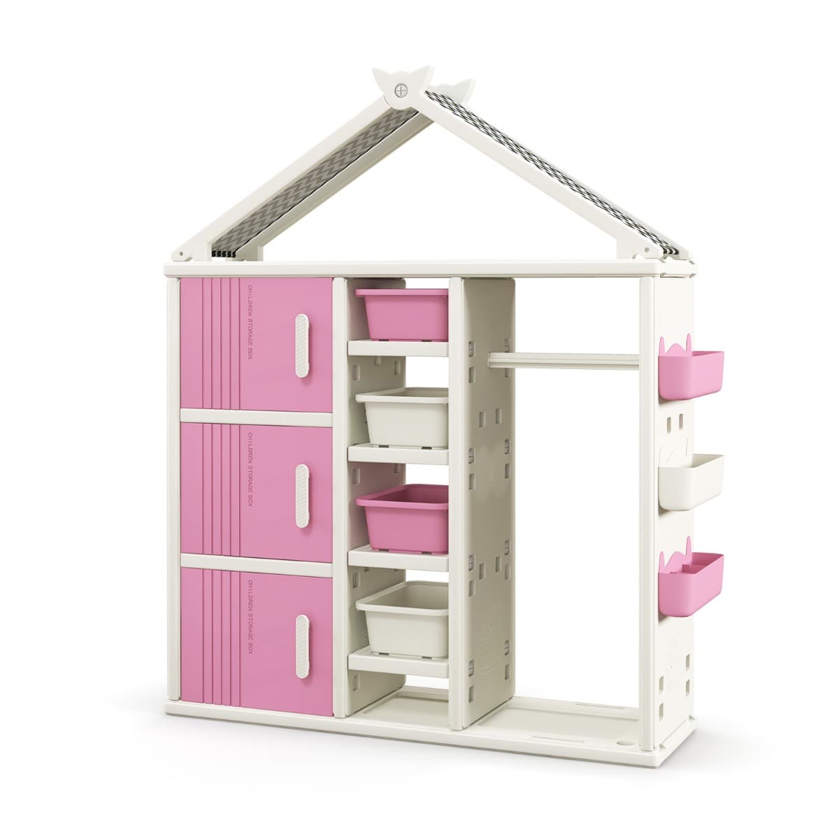 CostwayArmoire de Rangement pour Enfants Armoire à Vêtements Suspendue Organisateur de Rangement de Vêtements 130 x 34 x 156 cm Rose