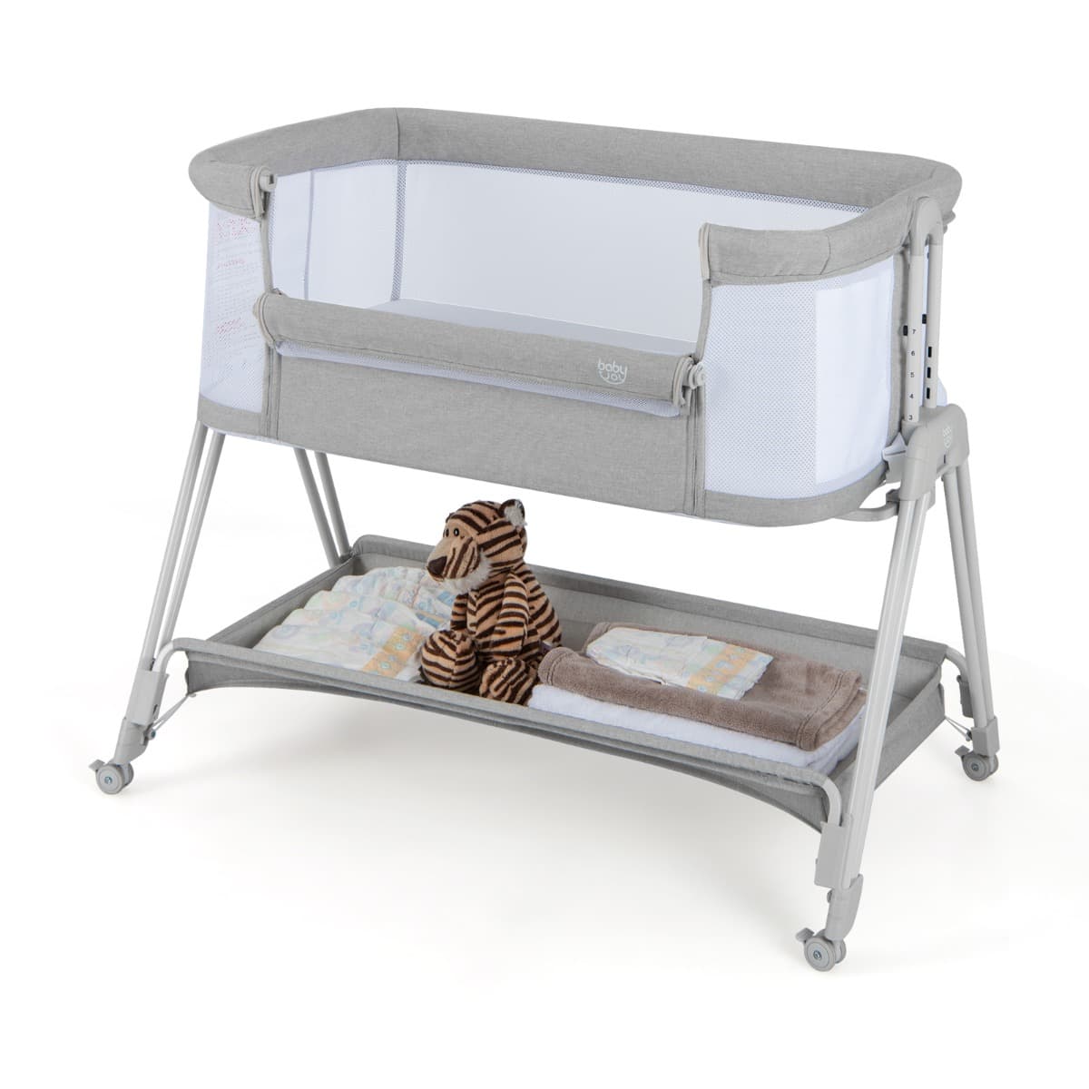 CostwayLit de Chevet pour Bébé Berceau Lit Pliant Portable Berceau Réglable avec Rangement Gris